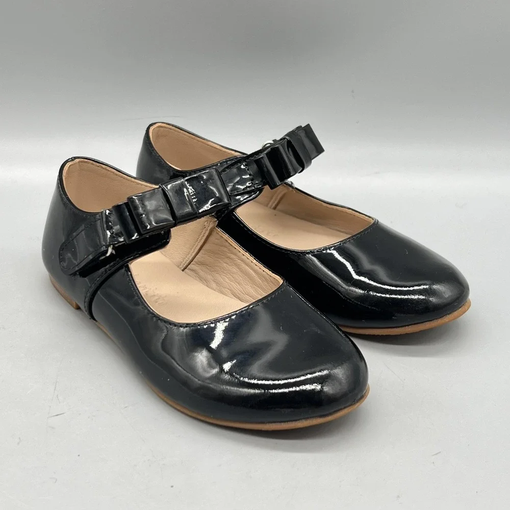 Elephantito Shoes Girls 9 Black Patent Leather Mary Jane Bow Flats Dress School